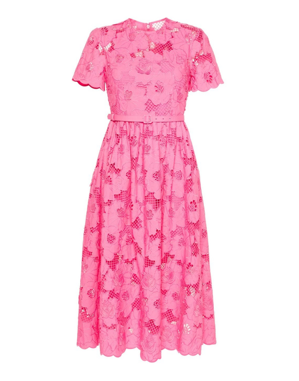 Self-Portrait pink cotton lace midi dress