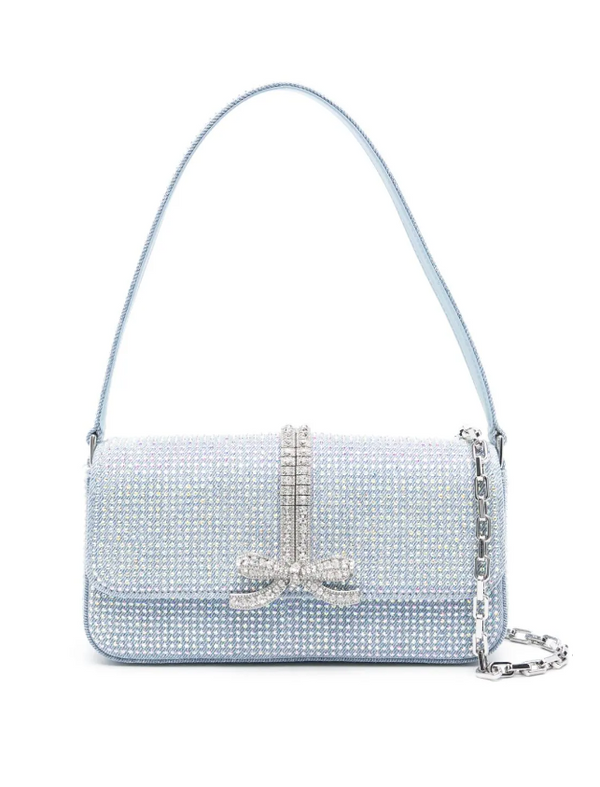 Self-Portrait blue rhinestone denim baguette bag