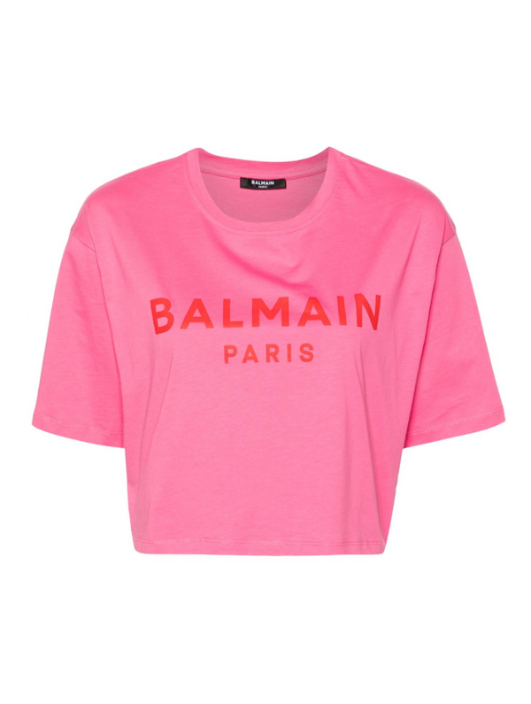 Balmain logo-print cropped T-shirt