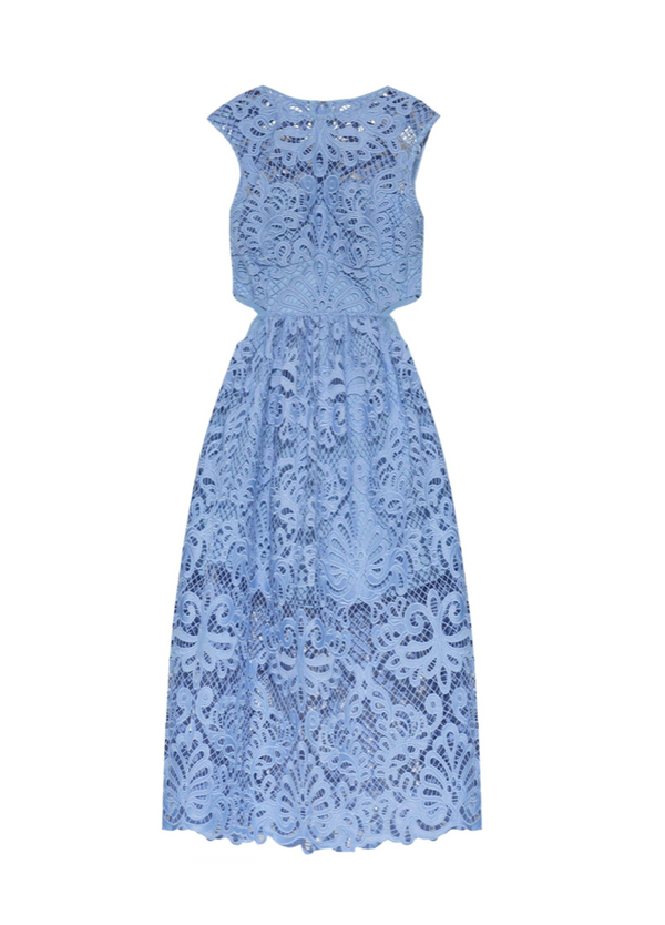 Self-Portrait blue lace cut out midi dress