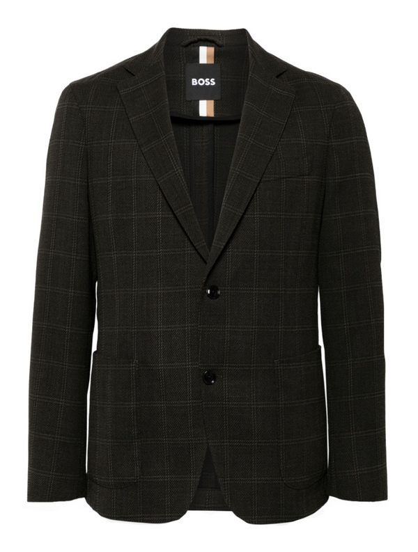 BOSS plaid-check single-breasted blazer