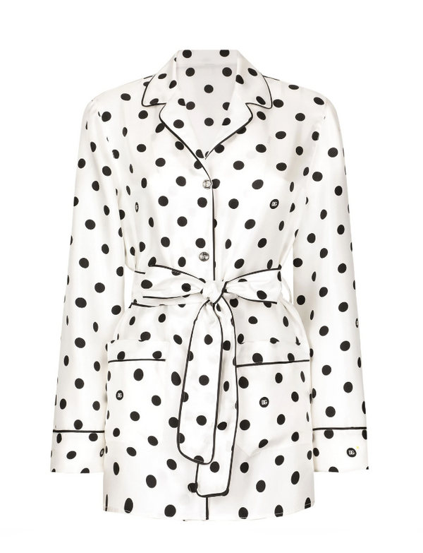 Dolce & Gabbana Silk twill pajama shirt with polka-dot print