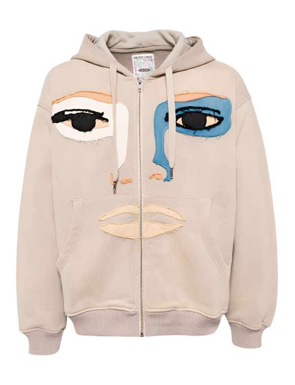 KidSuper Patchwork face washed heavyweight zip hoodie