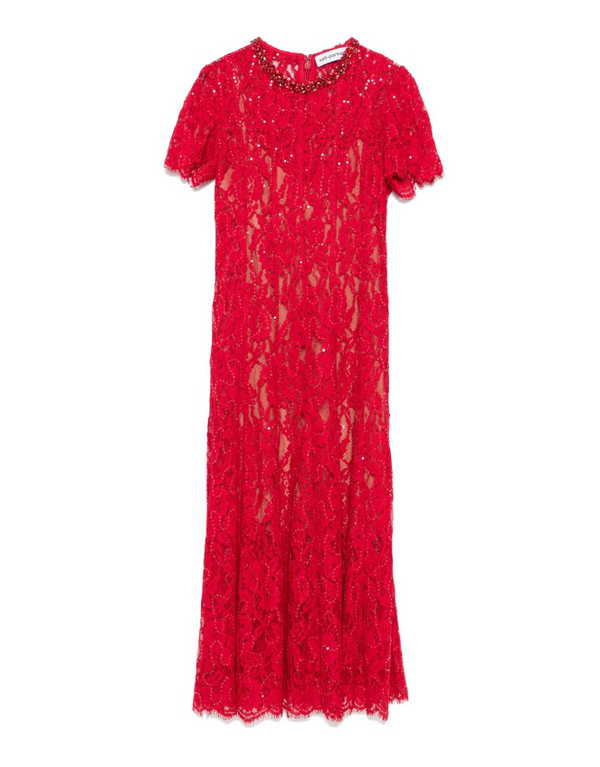 Self-Portrait Red Sequin Lace Midi Dress