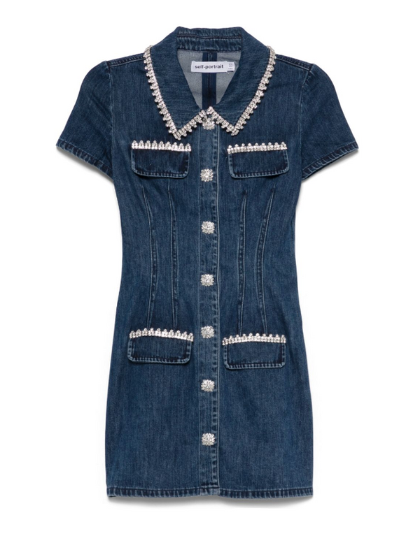 Self-Portrait denim collared mini dress