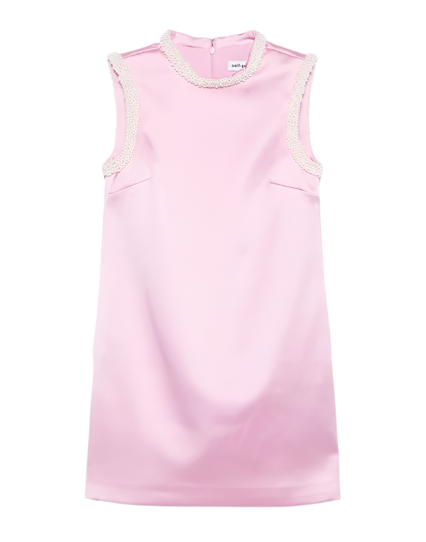 Self-Portrait pink pearl trim satin mini dress