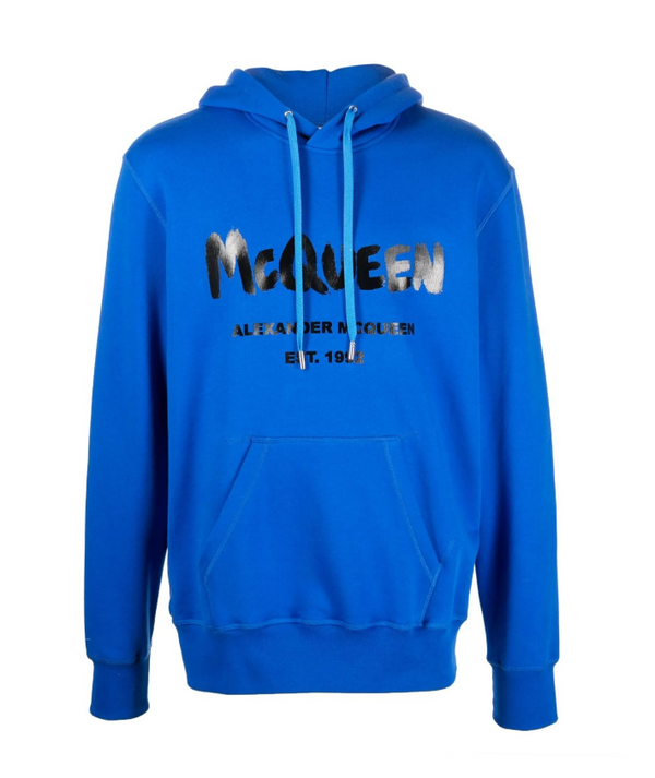 Alexander McQueen logo-print hooded sweatshirt in blue
