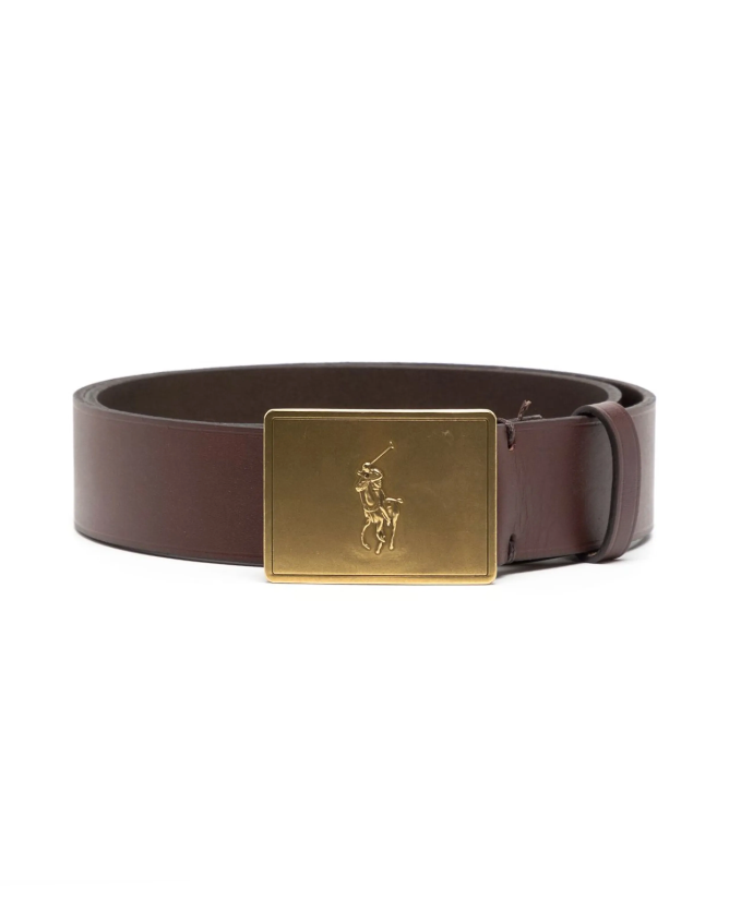 Brown belt with gold buckle on a white background