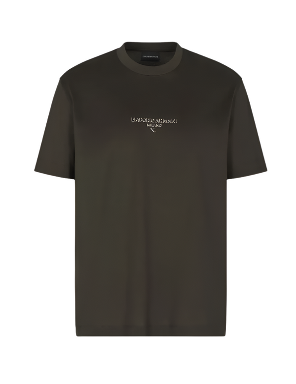 Green t-shirt with a brand logo on a white background
