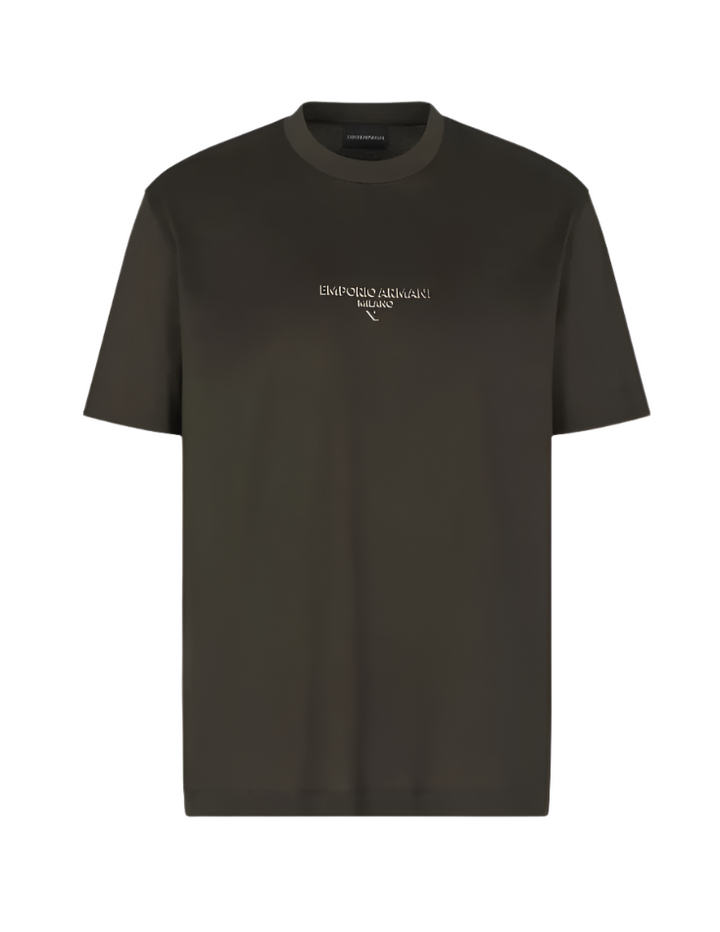 Green t-shirt with a brand logo on a white background