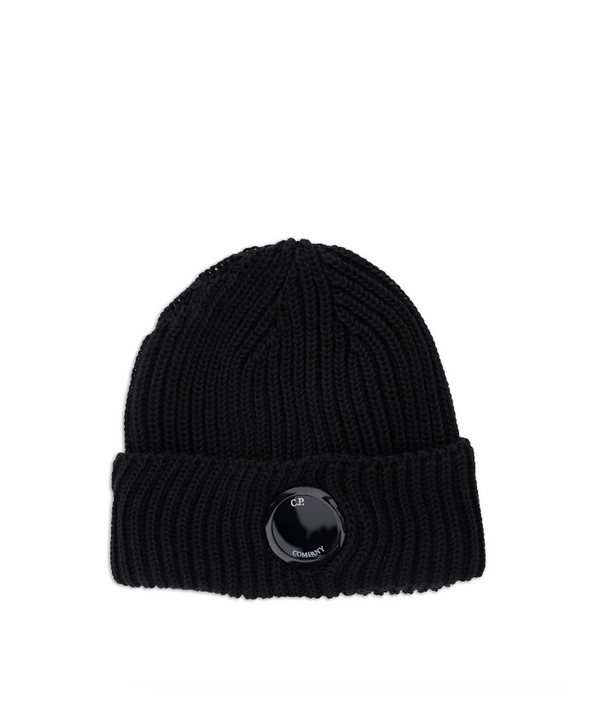 Black beanie with a button on a white background
