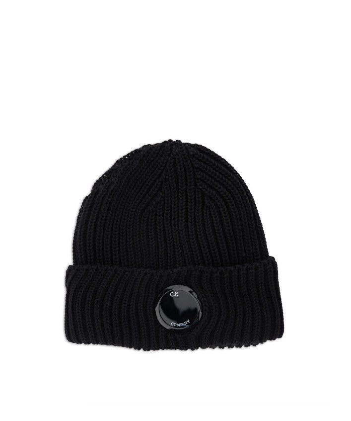 Black beanie with a button on a white background