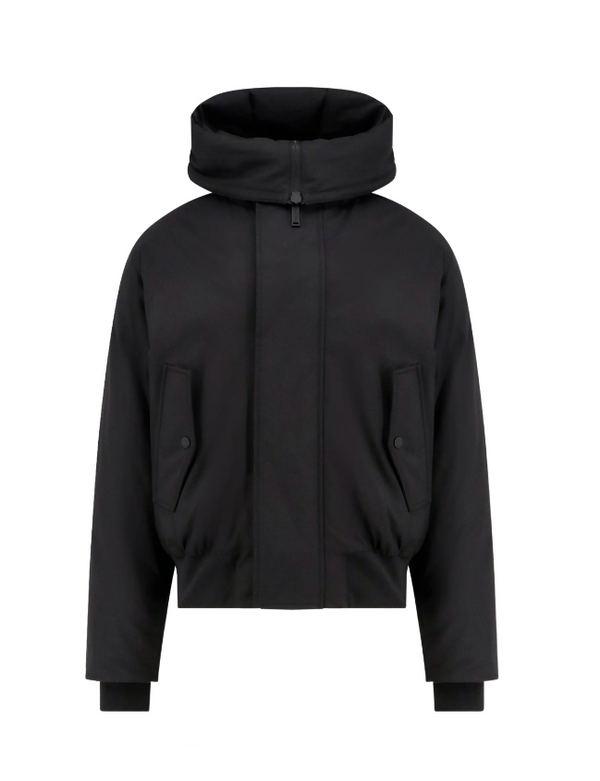 Black hooded jacket on a white background