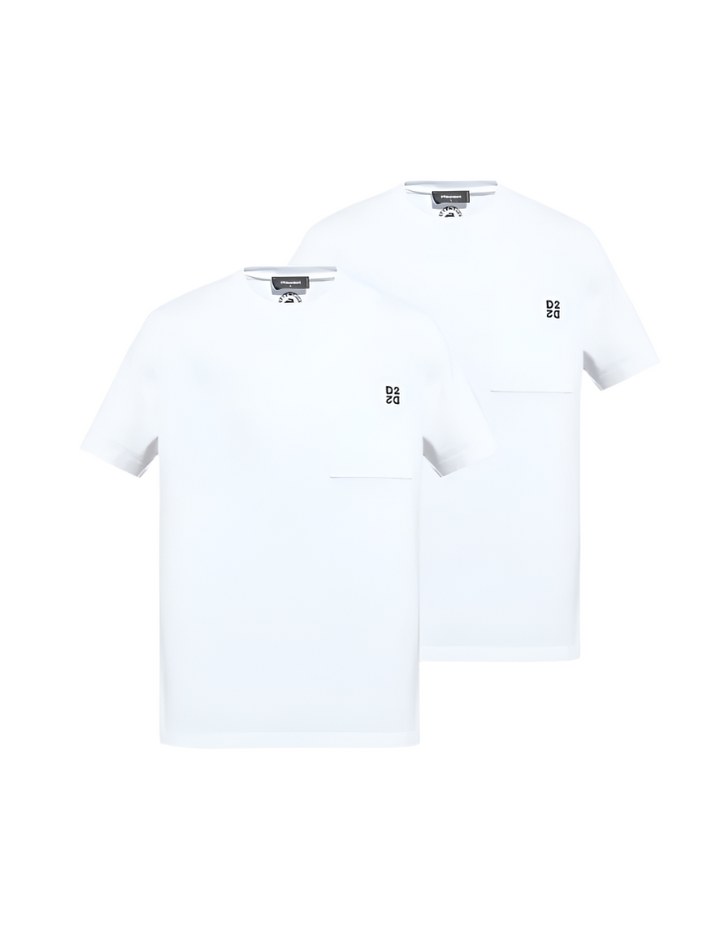 White t-shirt with brand logo on a white background