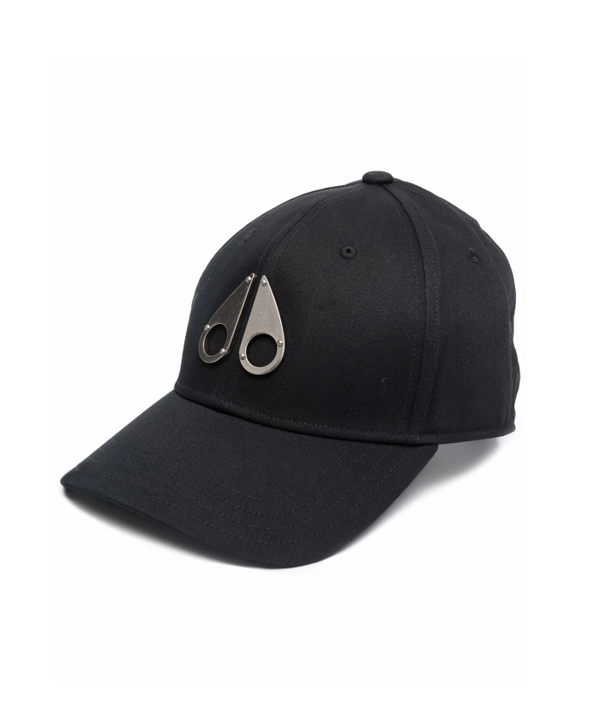 Black cap with a logo on a white background
