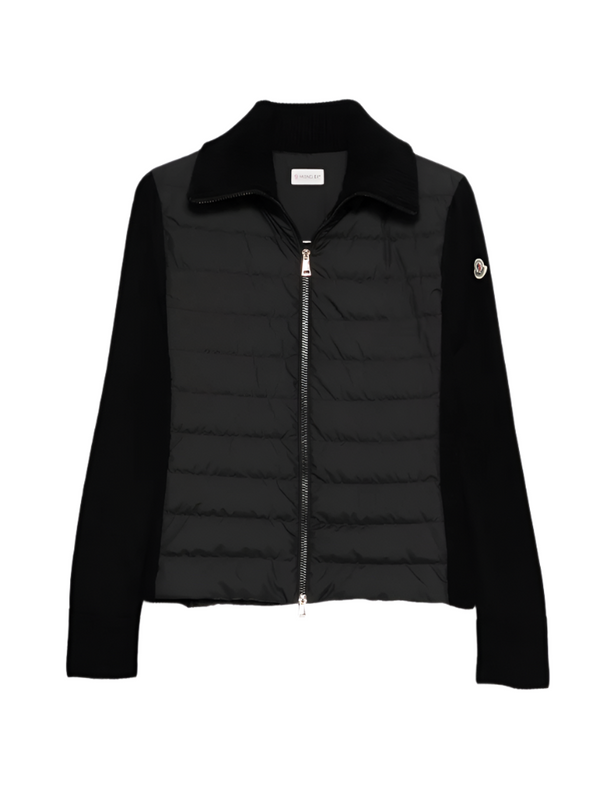 Black puffer jacket on a white background