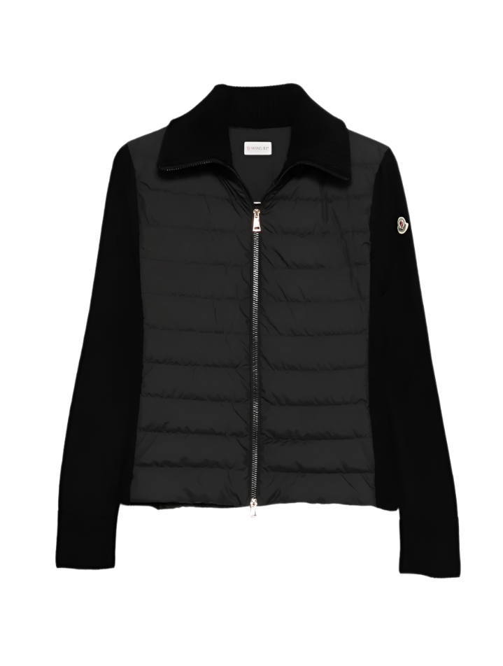 Black puffer jacket on a white background