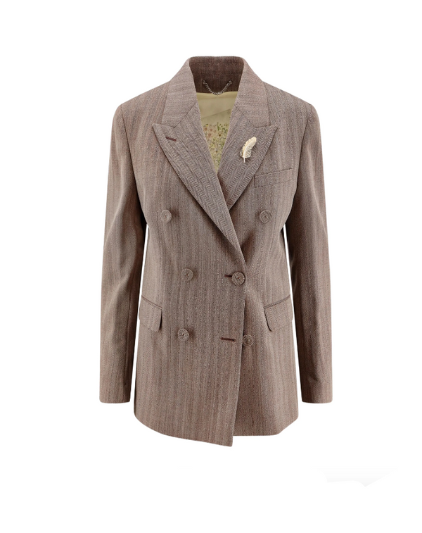 Brown checkered blazer on a white background