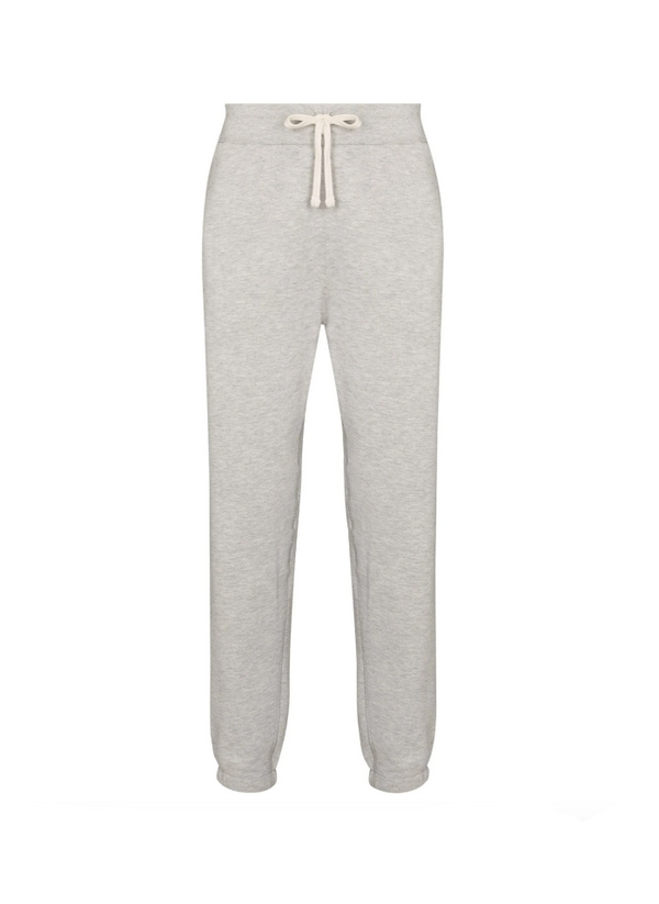 Gray sweatpants with a drawstring on a white background