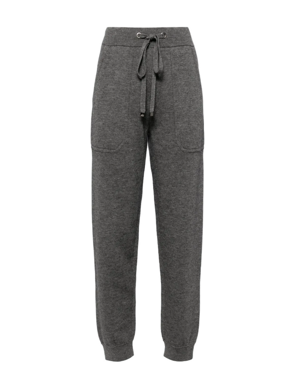 Gray sweatpants with a drawstring on a white background