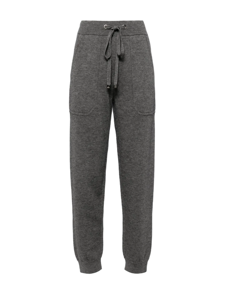 Gray sweatpants with a drawstring on a white background
