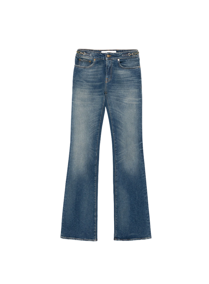 Pair of blue jeans on a white background