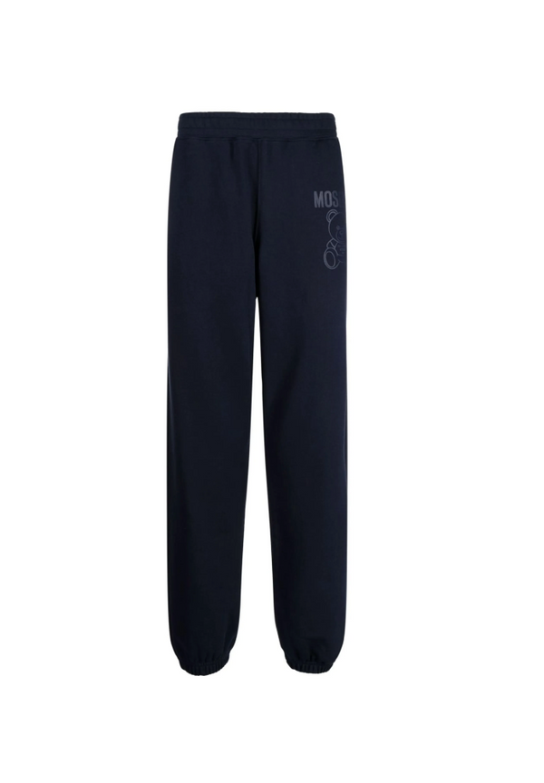 Black sweatpants with a logo on a white background