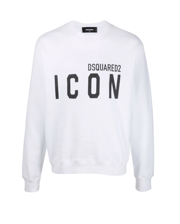 White sweatshirt with 'Dsquared2 Icon' text on a white background