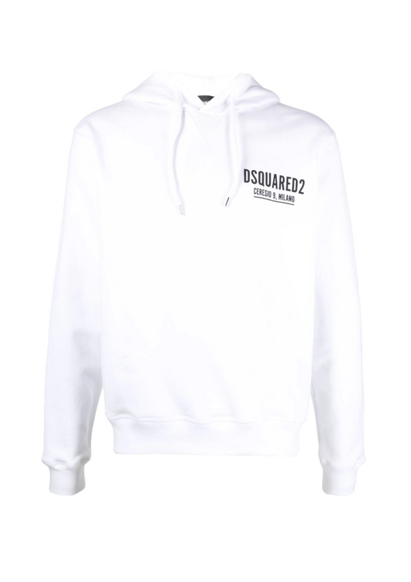 White hoodie with Dsquared2 logo on a white background