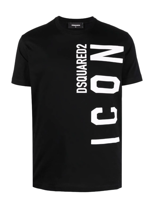 Black t-shirt with 'DSQUARED2 ICON' text on a white background