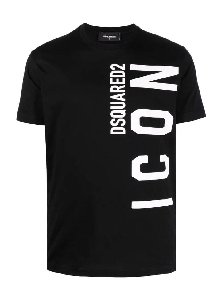 Black t-shirt with 'DSQUARED2 ICON' text on a white background