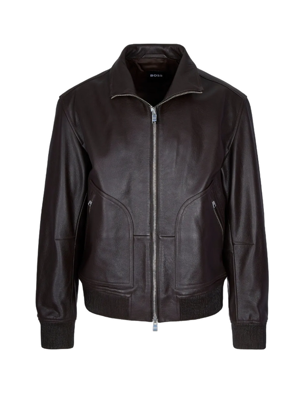 Black leather jacket on a white background