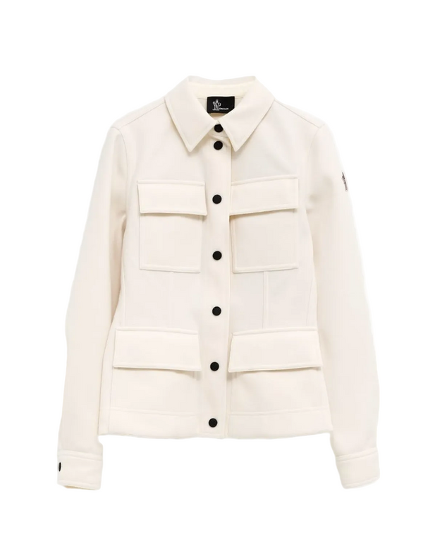 White jacket with black buttons on a white background