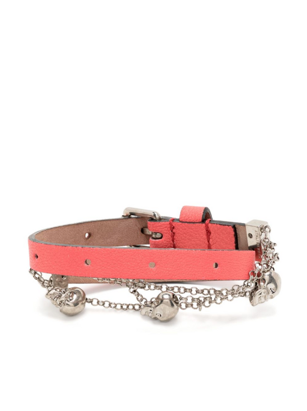 Alexander McQueen coral pink leather & silver tone wrap bracelet
