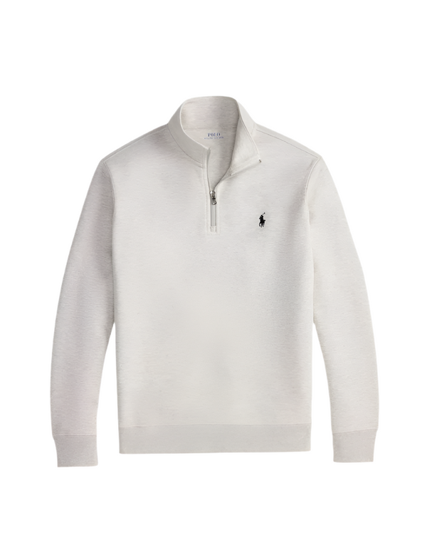 Light gray sweater with a small logo on a white background