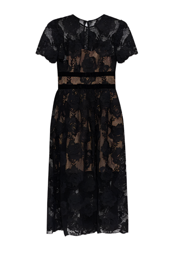 Self-Portrait lace velvet bow midi dress