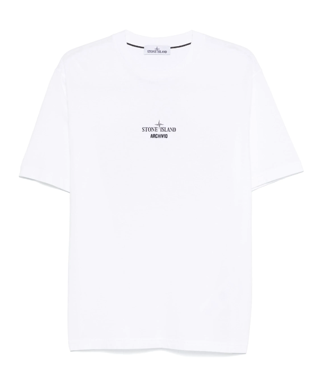 Stone Island white logo cotton T-shirt