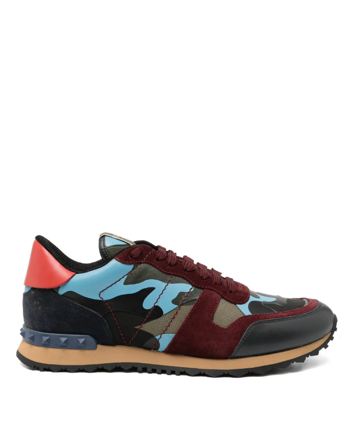 Valentino Garavani red and blue Rockstud sneakers