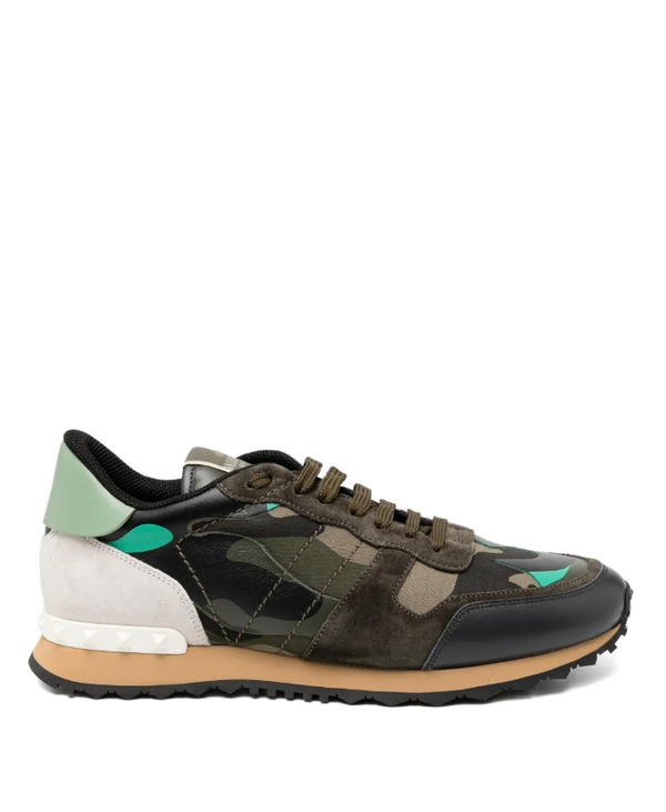 Valentino Garavani white and green Rockstud sneakers
