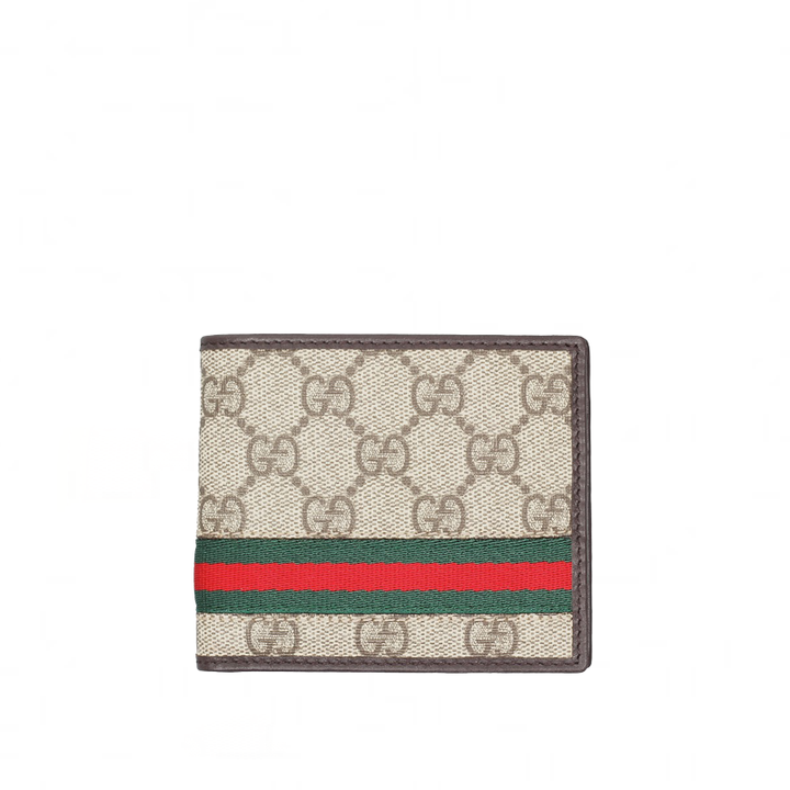 希少 GUCCI BillFold Wallet レトロ シグネチャー 折り財布 GUCCI GG Supreme Monogrammed Coated-Canvas and Full-Grain Leather