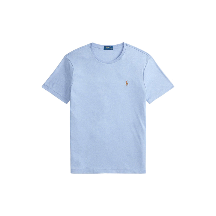 Light blue t-shirt with a small logo on a white background