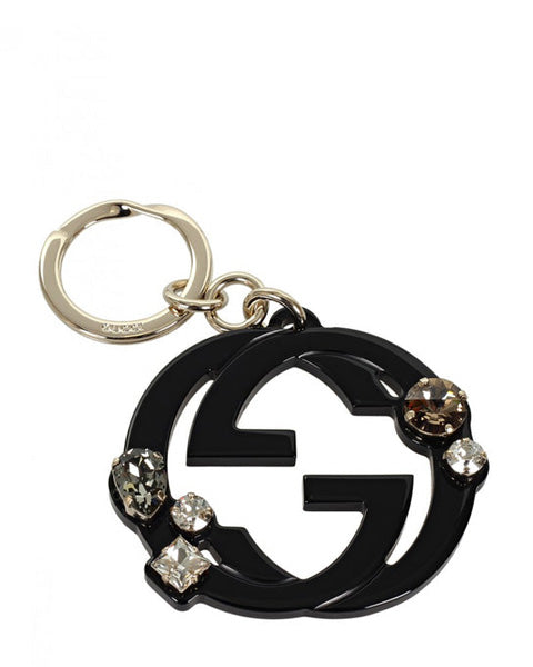 Gucci Black GG plexiglass crystals key ring