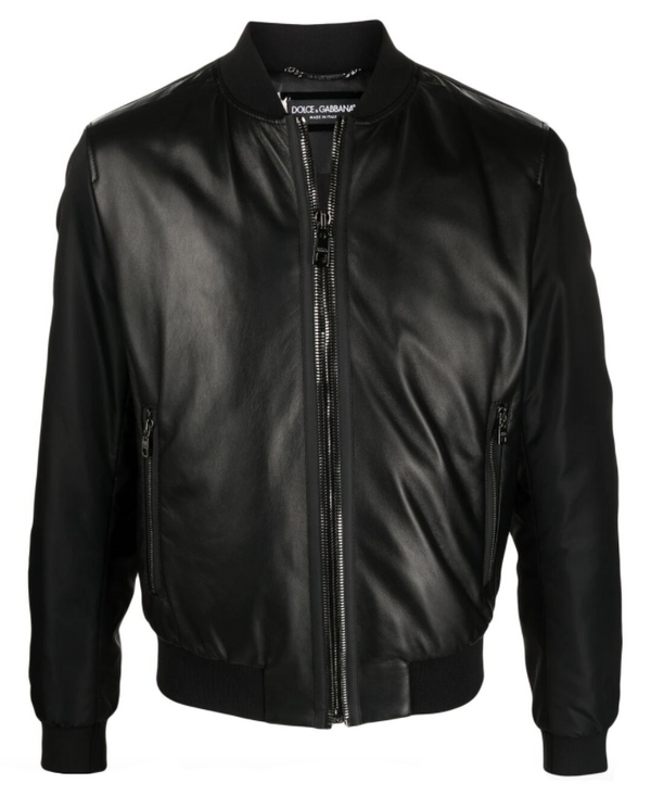 Dolce & Gabbana logo-patch leather bomber jacket