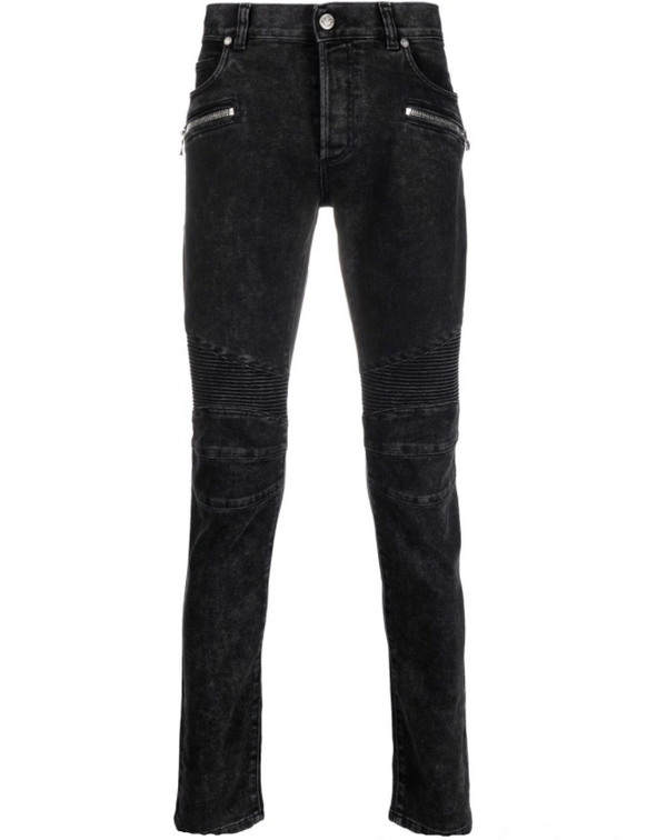 Balmain logo-patch zip-detail denim jeans