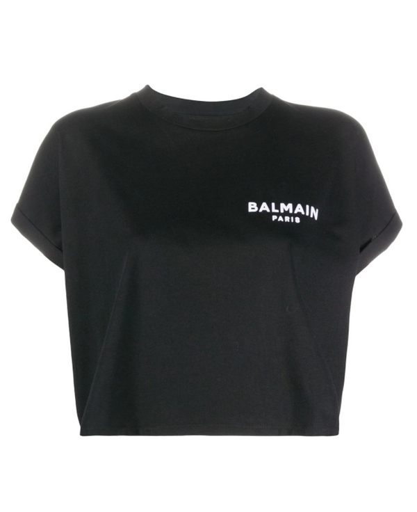 Balmain logo-embroidered cropped T-shirt