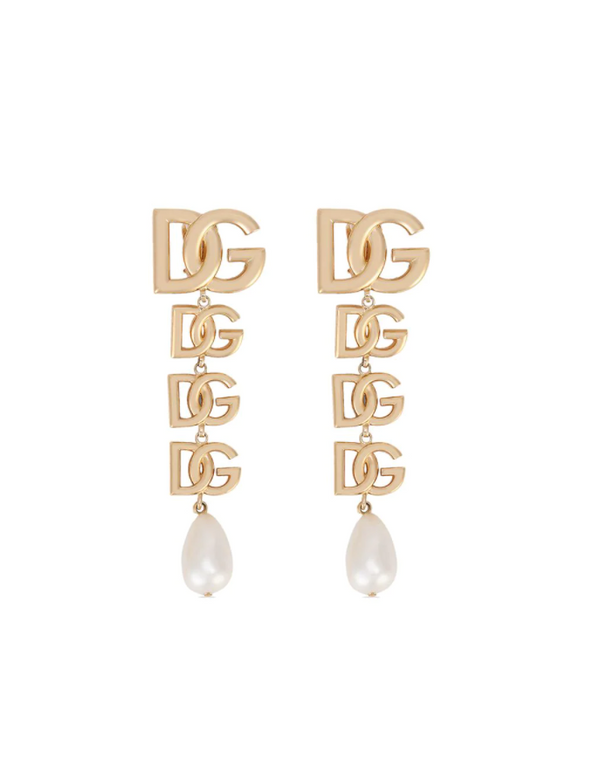 Dolce & Gabbana logo pearl-embellished drop earrings