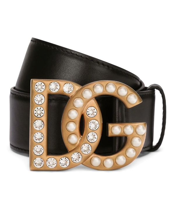 Dolce & Gabbana crystal-embellished logo-plaque belt