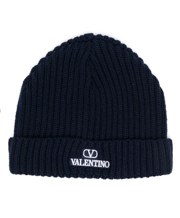 Valentino VLogo-embroidered ribbed wool beanie