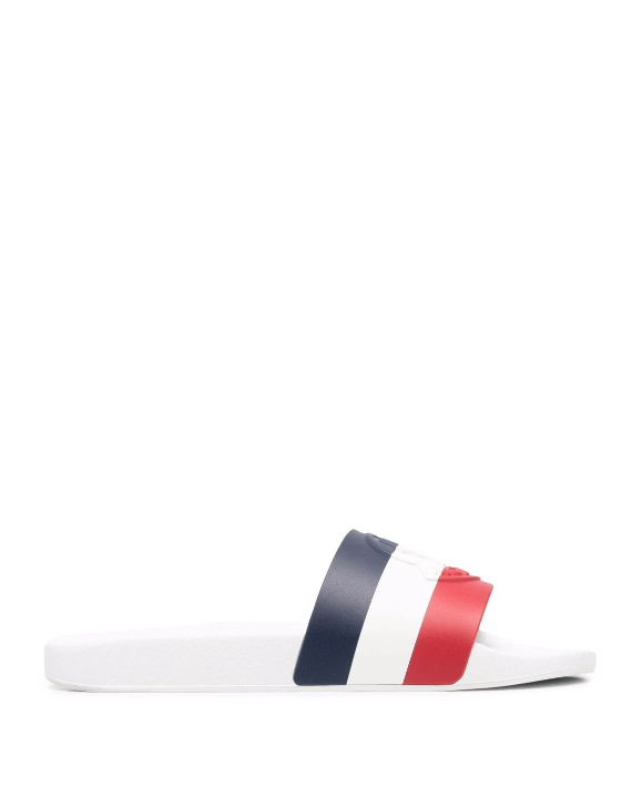 Moncler embossed-logo striped flip flops