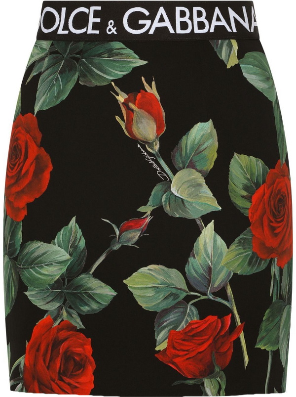 Dolce & Gabbana rose-print stretch-silk mini skirt